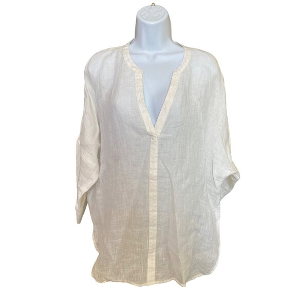 Nic + Zoe White Linen Blouse Women’s S Sheer Lightweight Tunic Top Minimalist - Picture 2 of 9
